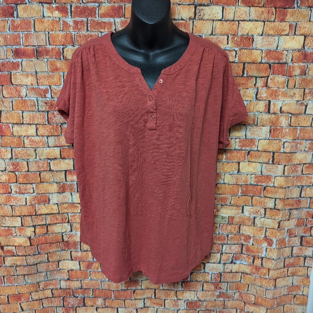 Black Bow Women's Short Sleeve Rust Top Size XXL Cotton & Modal